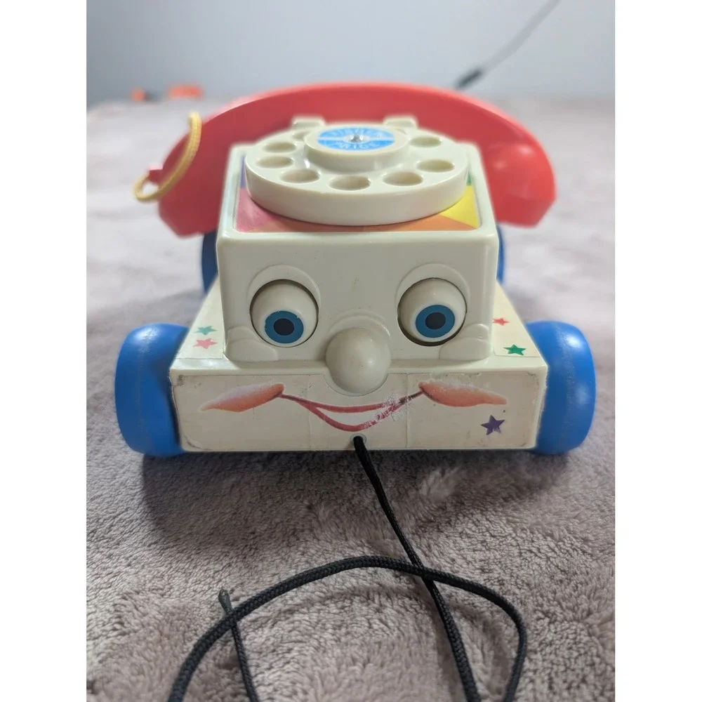 Fisher-Price Chatter Telephone White Red Blue Retro Rotary Pull Toy